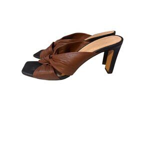 Brown Leather Open-Toe Heeled Mules With Knotted Design &‎ Square Toe By J.Crew